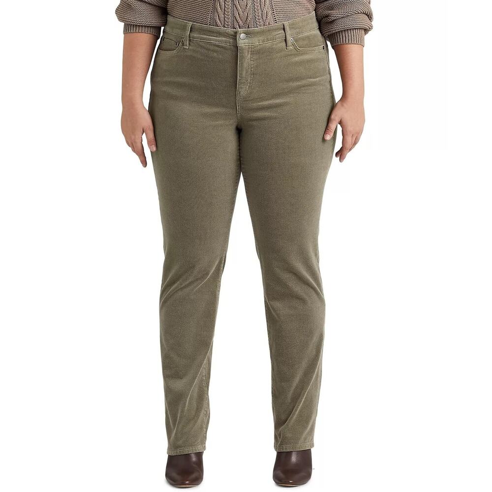 Lauren Ralph Lauren Women Mid-Rise Corduroy Pants in Muted Moss Plus Size 16W